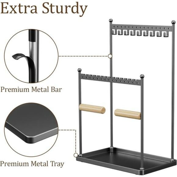 Black 3 Tier Jewelry Stand Necklace Earring Bracelet Ring Holder Organizer - Picture 6 of 8